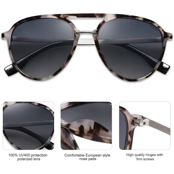 Unisex Retro Aviator Sunglasses Tortoise Grey Polarized UV400 Protect main image 4